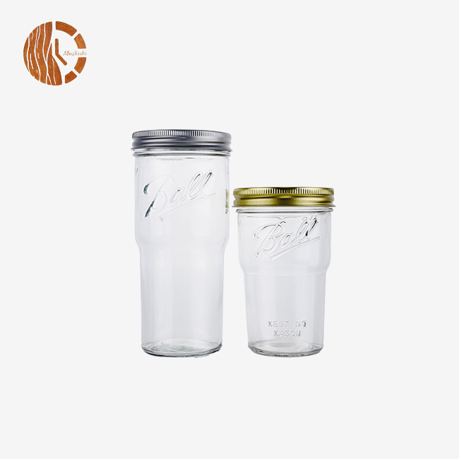 Glass Tapered Wide Mouth Mason Jar Set with Metal Lids